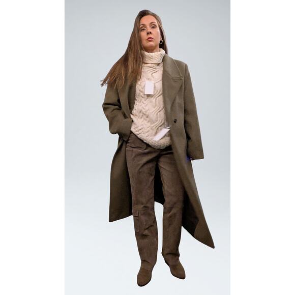 Mango Olive Green Wool Blend Double-Breasted Coat - 2XL - Picture 3 of 5